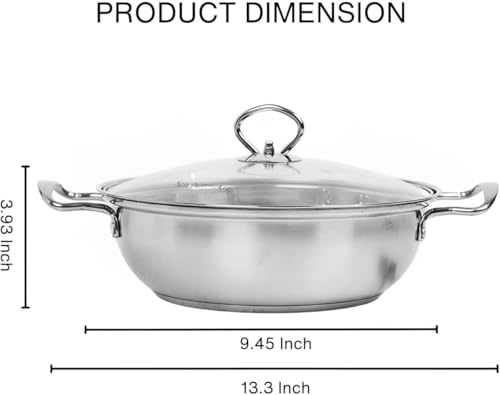 Tri Ply Stainless Steel Pan with Lid, Light & Thin Skillet Induction Cookware, Fast Heating Saute Frying Pan, Multipurpose Steel Pans for Cooking, Simmering & Reheating, Sartenes de Acero Inoxidable by Goodscious - Image 3