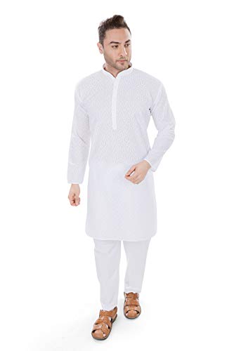 Image of LUCKWIN Men's Cotton chikankari Regular Fit Kurta Pyjama Set
