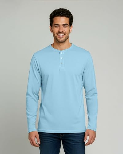 Image of Real Essentials 3 Pack: Mens Casual Long & Short Sleeve Cotton Henley Lightweight Button T-Shirt, Long Sleeve - Set