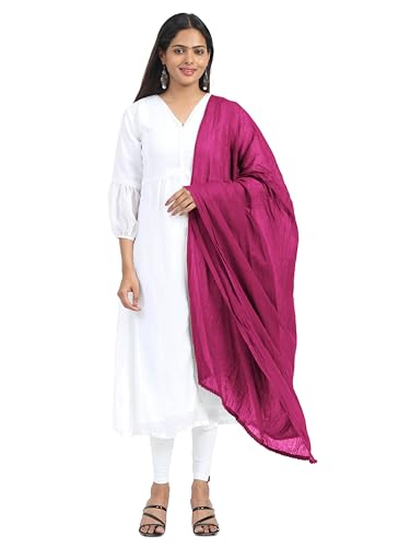 Image of Miraan Solid Pure Cotton Dupatta with Pom Pom Border, 2.25 meters length (DUPCOTTON)