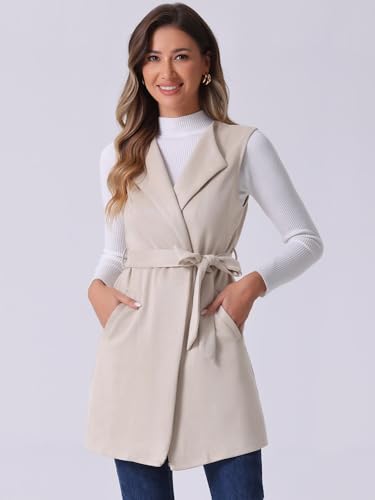 Allegra K Women's Long Sleeveless Jackets Open Front Suede Cardigan Vest3