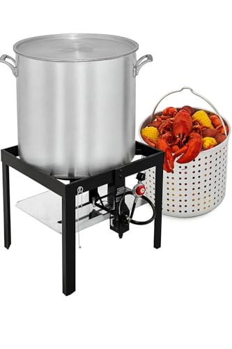 60 QT Seafood Boiling Kit-Boil Pot with Basket-Propane Jet Stove-Ideal for Crawfish-Outdoor Seafood Boil