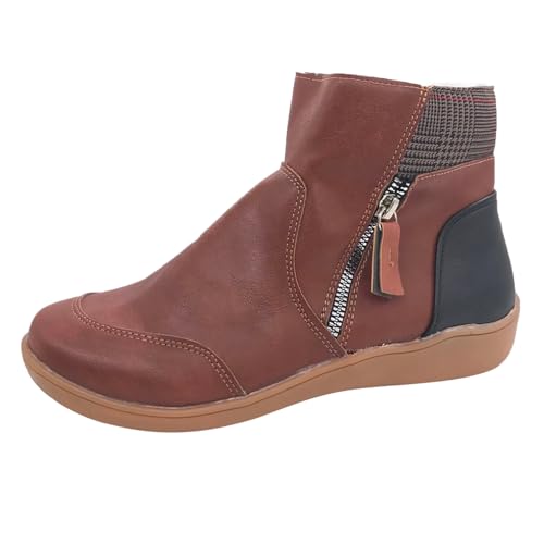 Generisch Zapatos diabéticos para mujer, botas de invierno, botas de nieve, forradas, suaves, cómodas, con cremallera lateral, botas de invierno retro cortas, marrón, 41 EU