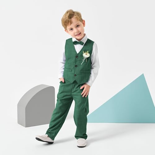 Image of Volunboy Baby Boys Formal Wedding Ring Bearer Outfits Toddler Gentleman Bowtie Vest Guest Suits Dress Shirt Pants Set