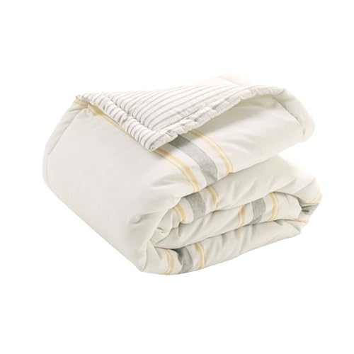Image of Lush Decor Farmhouse Stripe Reversible Throw, Single, 50 inch W x 60 inch L, Yellow - Throw Blanket For Bed - Soft Blanket - Couch Throw - Rustic Farmhouse Decor