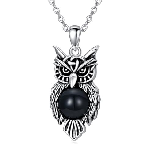 Chaîne hibou en argent sterling avec onyx, le cadeau d'anniversaire idéal