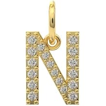 A-Z Alphabet Letter Pendant Solid 14k Yellow Gold Initial Charm Round 1mm White Diamond for Necklace Bracelet Keychain and Anklet Gift for Women Men Jewelry