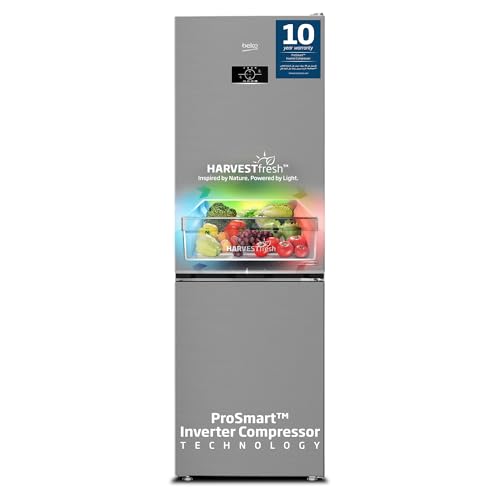 Beko Refrigerator 366 ltrs GrosS(316 Net), Double Door, Bottom Mount, Silver colour, low noise, NeoFrost Dual Cooling, Harvest fresh, 10 yrs Warranty on Pro Smart Inverter Compressor, RDNE400CS