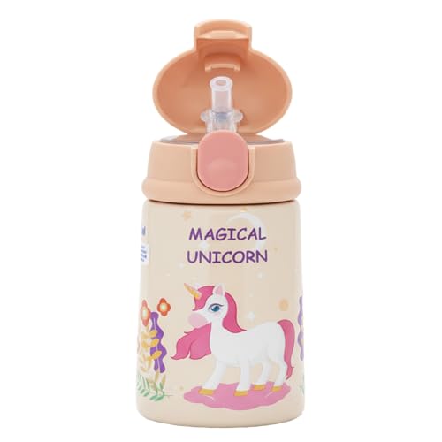 Image of FunBlast Unicorn Theme Water Bottle for Kids - Cute Water Bottle with Straw, Insulated Stainless Steel Bottle, Sipper Bottle for Kids (300 ML)