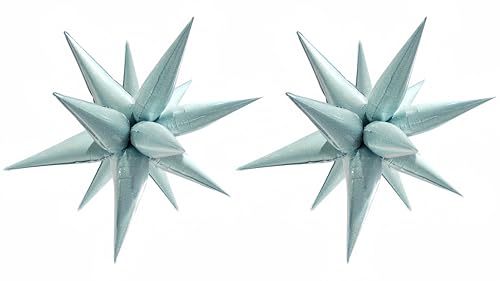 Image of 2*12 Pcs Light Blue Starburst Foil Balloons/32 Inch Metallic Spiky Star Decorations for Christmas,Winter Wonderland,New Year Celebrations/Korean Idol Demon Hunters Singer Fans Party Decor(Blue 2 PCS)