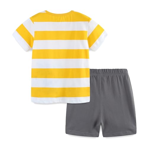 Image of HILEELANG Toddler Boy Easter Outfit Sets Cotton Casual Yellow Stripe Top T-Shirts Knite Shorts Summer Playwear Beach Clothing 2T