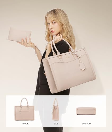Image of LOVEVOOK Laptop Tote Bag for Women, Office Work Bag Briefcase fit for 15.6 inch Laptop, Large Capacity Teacher Computer Bag Handbag,2pcs Set, Leather /Apricot
