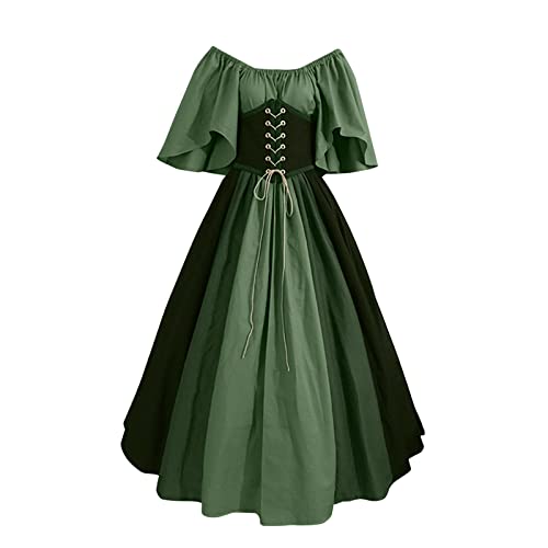 2025 Mittelalter Kleid Damen Renaissance Retro Partykleid Kostüme Gothic Kleider Halloween Karneval Kurzarm Schnürung Vintage Korsett Maxikleid...
