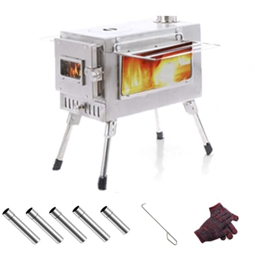GODARM Stufa da Campeggio è Pieghevole e Facile da trasportare,Stufa a Pellet Piccola Senza Canna fumaria con Canna fumaria e Ripiani,Stufa a Legna in ghisa Riscaldamento (Color : Silver, Size : A)
