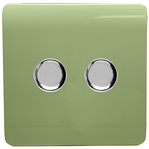 Trendi Artistic Modern Glossy Tactile 2 Gang 2 Way 120w LED Dimmer Switch Light Grey