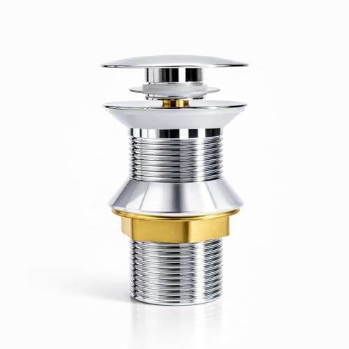 Válvula click clack lavabo Universal – Tapón lavabo click clack Acero Inoxidable Cromado, Desague lavabo Control Agua Óptimo, Valvula lavabo Sin Rebosadero, Instalación Sin Herramientas