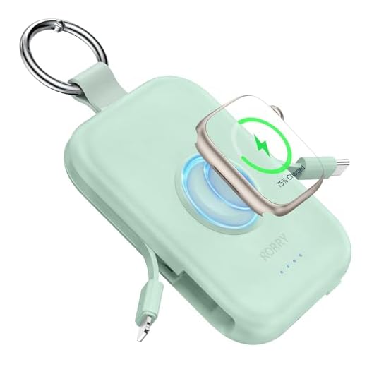 RORRY Portable Charger, 5000mAh Portable Charger Power Bank with Built-in Cables, Travel Keychain Battery Pack for Apple Watch Ultra/11/10/9/8/7/6/SE, iPhone Air/17/16/15/14/13/12, Green