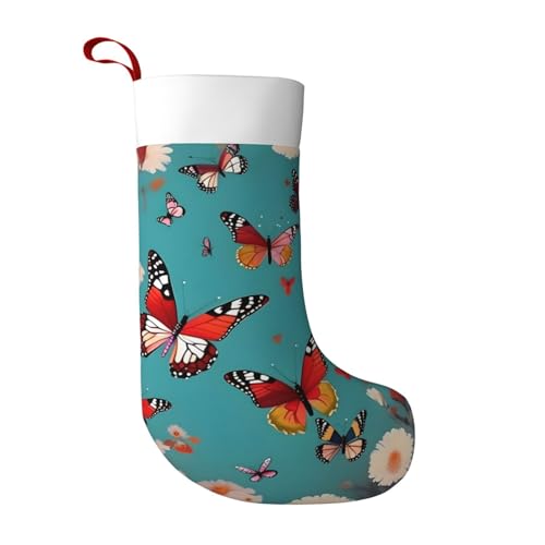 SHuWeiD Chaussettes de Noël en velours avec imprimé poule et papillons volants parmi fleurs, décorations pour fêtes de famille et fêtes de Noël