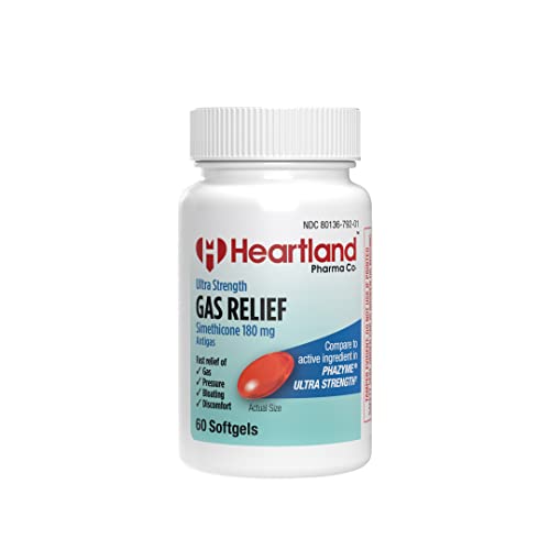 Heartland Pharma Simethicone 180mg | Ultra Strength Gas Relief | Bloating Relief | Softgels for Abdominal Discomfort | 60 Count