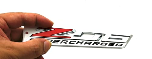 Image of C7 Z06 Supercharged Emblem 3D Badge Nameplate Logo Replacement for 2015-2019 C7 Corvette 6 inch x 7 /8 inch (Chrome Red)