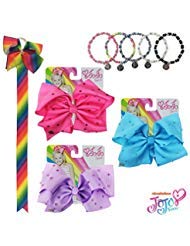 JoJo Siwa Kids Girls Hair Bow Accessories Set (3 Rhinestone Bows, Bow Organizer, Set of 3 Bracelets)