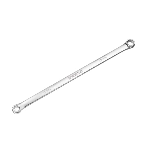 Image of HARFINGTON Double End Box Wrench 11 x 13 mm Metric 12 Point 0 Degree Offset Extra Long Double End Box Ratcheting Wrench CR-V Polished Long Spanner Tools for Repairs