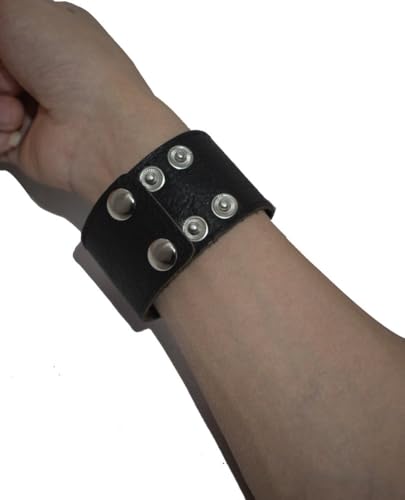 Making up Mens Black Genuine Leather Cuff Bracelet Adjustable 3 sets of Snaps Blank Wide Band Wristband,Length:21.9cm4