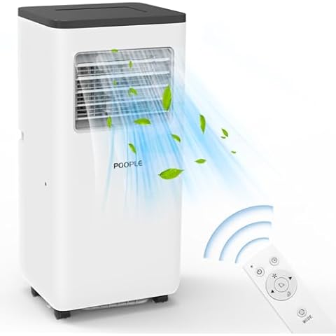 POOPLE 10,000 BTU Portable Air Conditioners, Portable AC for Room up to 450 Sq. Ft, 5-in-1 Portable AC Unit with LED Display/Remote Control/Window Installation Kit/24Hrs Timer, White Cover