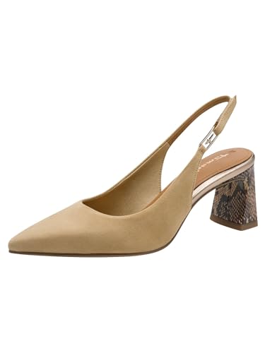 Tamaris Escarpin à bride arrière pour femme à talon bloc en cuir beige 38 EU