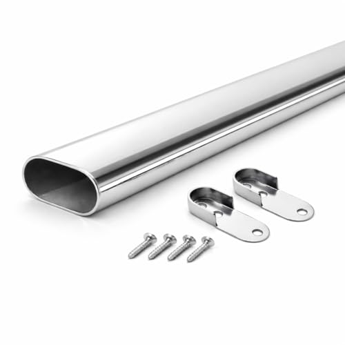 MKGT Oval Steel Wardrobe Rail 30x15mm Chrome Heavy Duty Hanging Pole with Fixings for Wardrobes & Cupboards (40cm (0.4m) ~15.7)