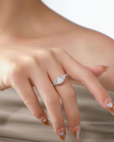 Elspeth 925 Sterling Silver Engagement Promise Rings for Women, Heart/Round Shaped Simulated Diamond Bridal Ring, Gift for Wife/Mom/Girlfriend, Size 5-104