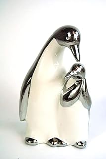 Four Seasons Liverpool 1x Ornament Figure Penguin and Baby Silver and White Ceramic Standing Ornament Choice of Style (Pose A)