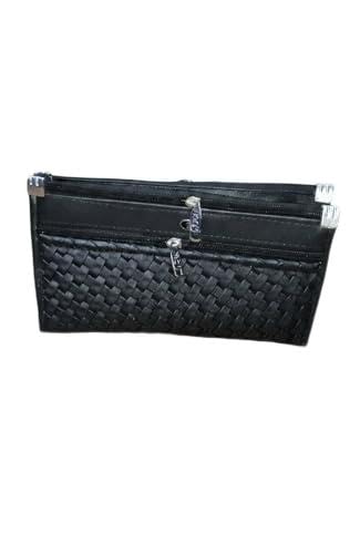 Stylish Women’s Long Wallet with Woven Pattern & Double Zipper | Large Capacity Ladies Clutch Purse Card Holder Wallet (Black)-image-28