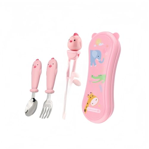 子供用食器セット | 箸・スプーン・フォーク入り | 学習箸付き・304食品級ステンレス製 | ABS+PP素材採用・環境に優しい・持ち運び便利 | 家庭・学校・旅行・キャンプに適用 (ピンク(1)))