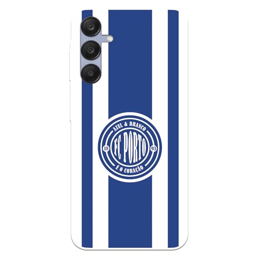 Capa para Samsung Galaxy A25 5G do Futebol Clube do Porto com Escudo, Listras e Transparente para Proteger o seu Telemóvel. Carcaça de Silicone Flexível com Licença Oficial do Futebol Clube do Porto