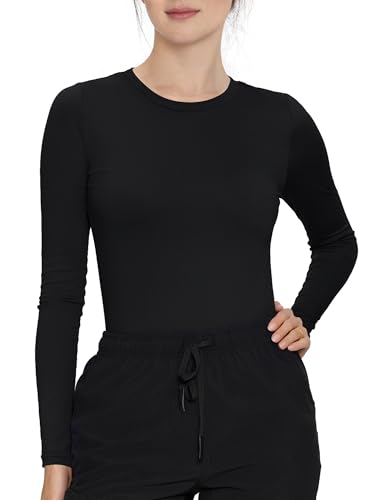Scrub Undershirts Long Sleeve Women Comfortable Underscrub for Nurse High Crew Neck Black M