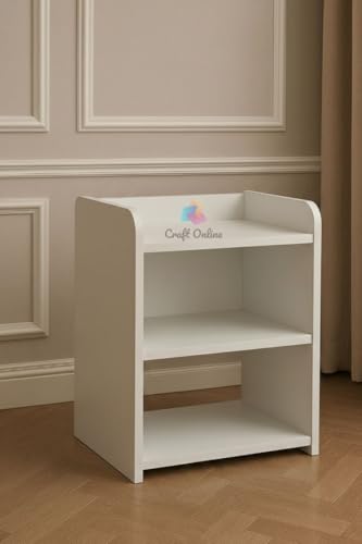Image of CraftOnline Living Room Nightstand, Decorative End Table for Living Room Bedroom, Bedside Table, White, 25D x 40W x 50H Centimeters
