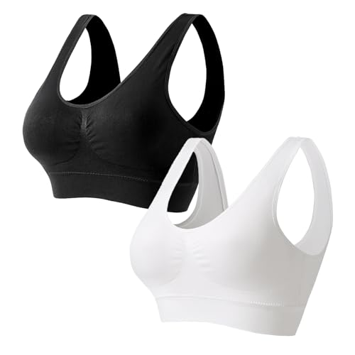 TUONYIS 2 Piezas Sujetador Deportiva Mujer,Sujetador Inalámbrico sin Costuras Sostén sin Aros con Almohadillas Extraíbles,Sujetadores Deportivo de Cómodo y Transpirables para Fitness Yoga