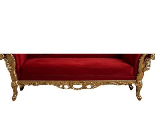 Image of Victorian Style Chaise Lounge, Tufted Cream Upholstery, Mahogany Wood Frame, Classic Living Room Furniture (red)