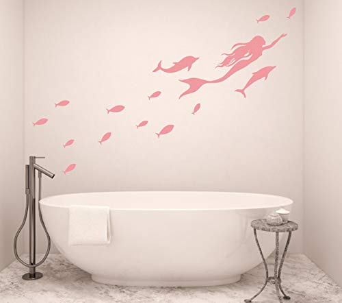 Vinilos de pared peces y sirena rosa para decoración miniatura 2