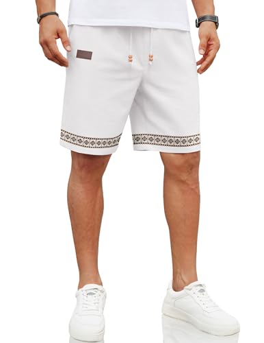 Image of COOFANDY Mens Casual Linen Shorts Elastic Waist Drawstring Loose Fit Summer Beach Vacation Shorts with Pockets