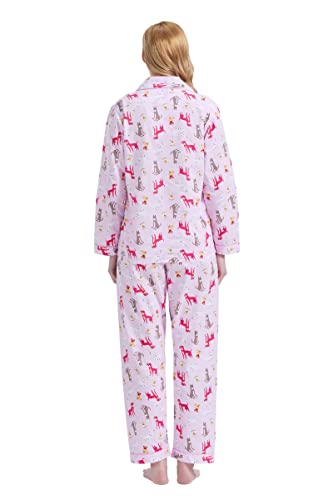Image of GLOBAL Women Cotton Pajamas Long Sleeve PJs Button Down Sleepwear S-3XL
