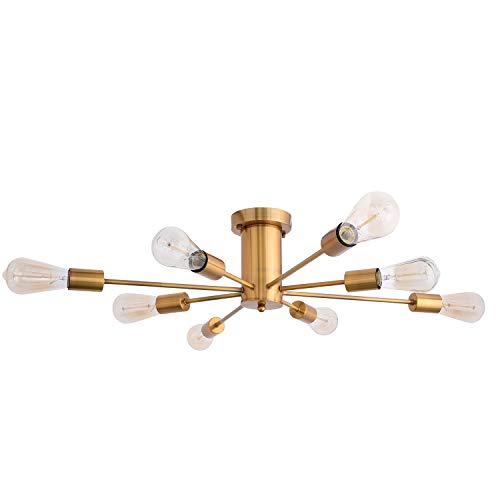 Sputnik Chandeliers 8 Lights Close to Ceiling Vintage Industrial Ceiling Pendant Light Fixture, Brass