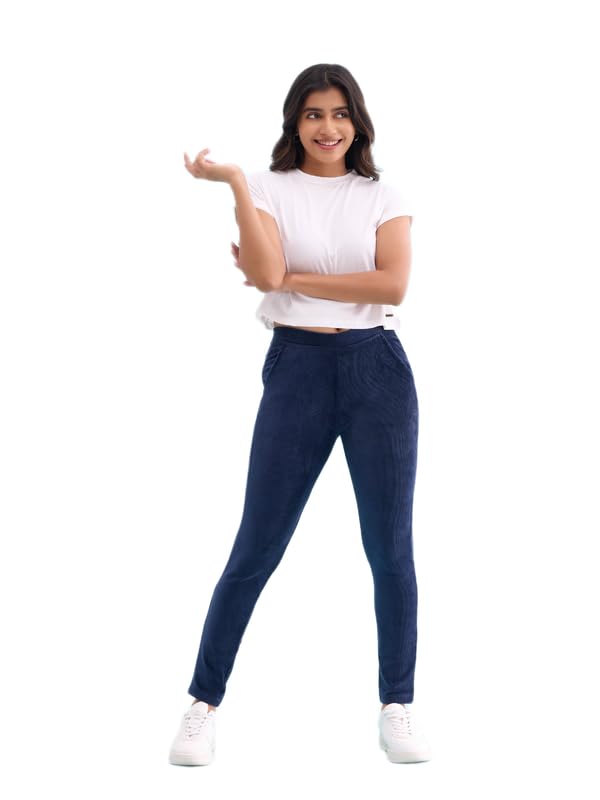 Image of GO COLORS Solid Corduroy Treggings for Women | Warmtech, Mid Rise, Side Pocket