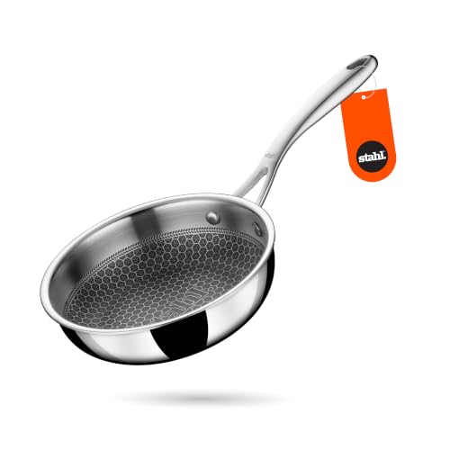 Image of Stahl Artisan Hybrid 0.6 L, 16 cm Triply Frying Pan | Induction & Gas Stove Compatible | Honeycomb Non Stick Fry Pan, Metal Spoon Friendly