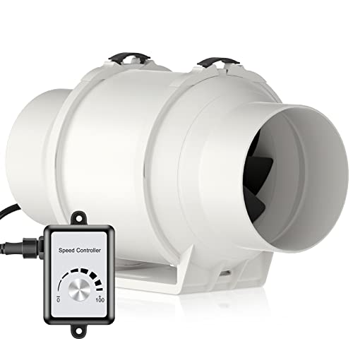Ventilateur de Conduit, HG POWER Contrôleur de Vitesse Variable Extracteur d'air 125mm pour Salle de Bain, l'atelier, Hydroponique, 110V-240V, Moteur EC Cover