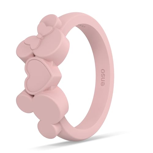 Enso Rings Disney Collection Silicone Ring for Hands Stackable Classic Wedding Bands Mickey Mouse & Minnie Mouse Love Heart Blush Pink 8.3mm Wide 3.2mm Thick Size 10