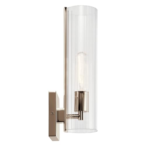 Image of Kichler Jemsa 1 Light Wall Sconce, Modern Light with Clear Fluted Glass in Polished Nickel for Bathroom, Powder Room, Sides of Fireplace, Down a Hallway, Kitchen, or Bedroom (14 inch x 4.75 inch), 55165PN
