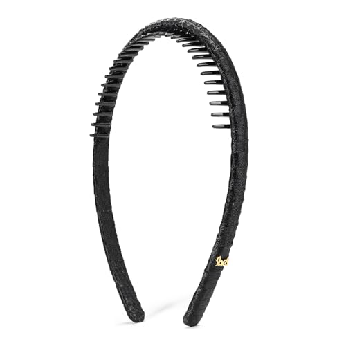 SHE'S FREE STYLE JUST FOR YOU Thin Headbands for Women, Hand-twisted Gold thread Headband, Sparkly fashion Head Bands with Teeth for Strong Hold Grip Girls Durable Hair Accessories (Black) B