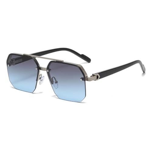 Lunettes de soleil pour femmes argent-gris-bleu aux finitions métalliques élégantes